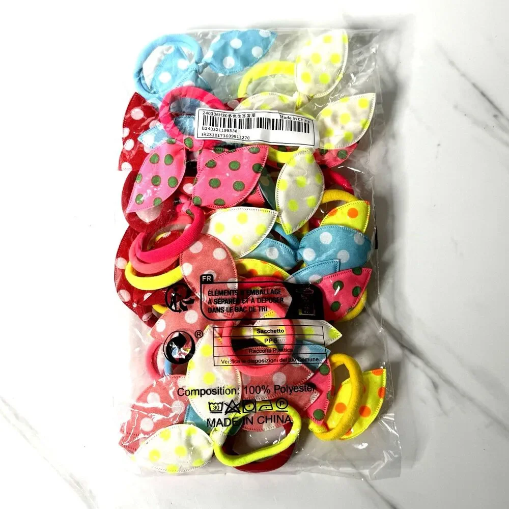 Girls Assorted Polka Dot Rabbit Ears Bow Cute Ponytail Holders Set of 30 New!